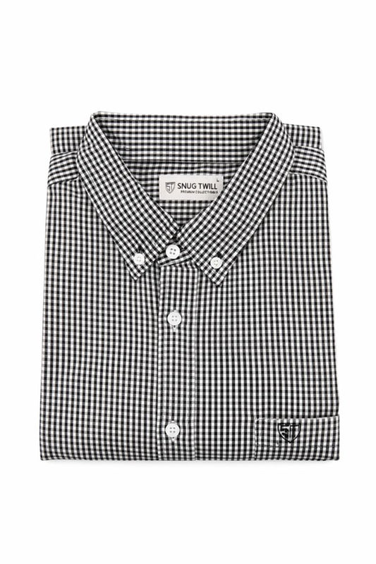 Men’s Heavyweight Black Gingham Check Casual Shirt Premium 210 GSM Cotton Fabric