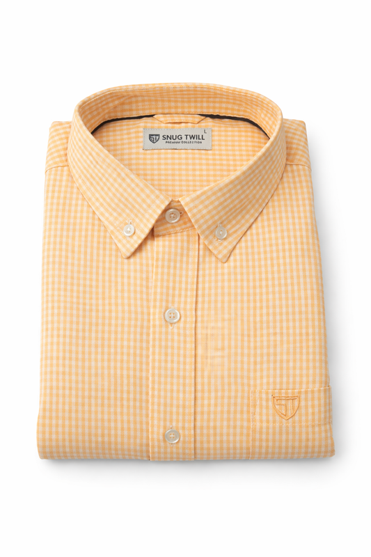 Men’s Heavyweight Orange Gingham Check Casual Shirt Premium 210 GSM Cotton Fabric