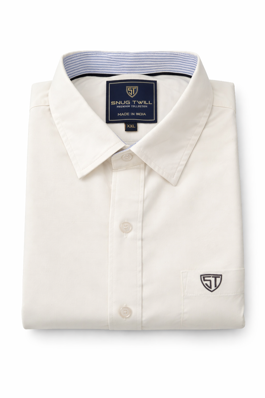 Men’s Heavyweight White Cotton Casual Shirt Premium 210 GSM Fabric