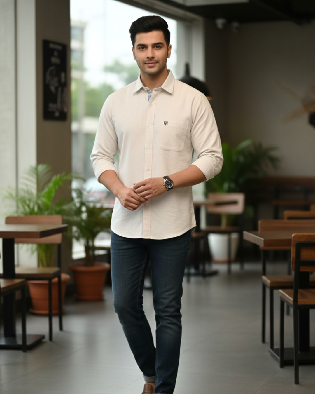 Men’s Heavyweight White Cotton Casual Shirt Premium 210 GSM Fabric