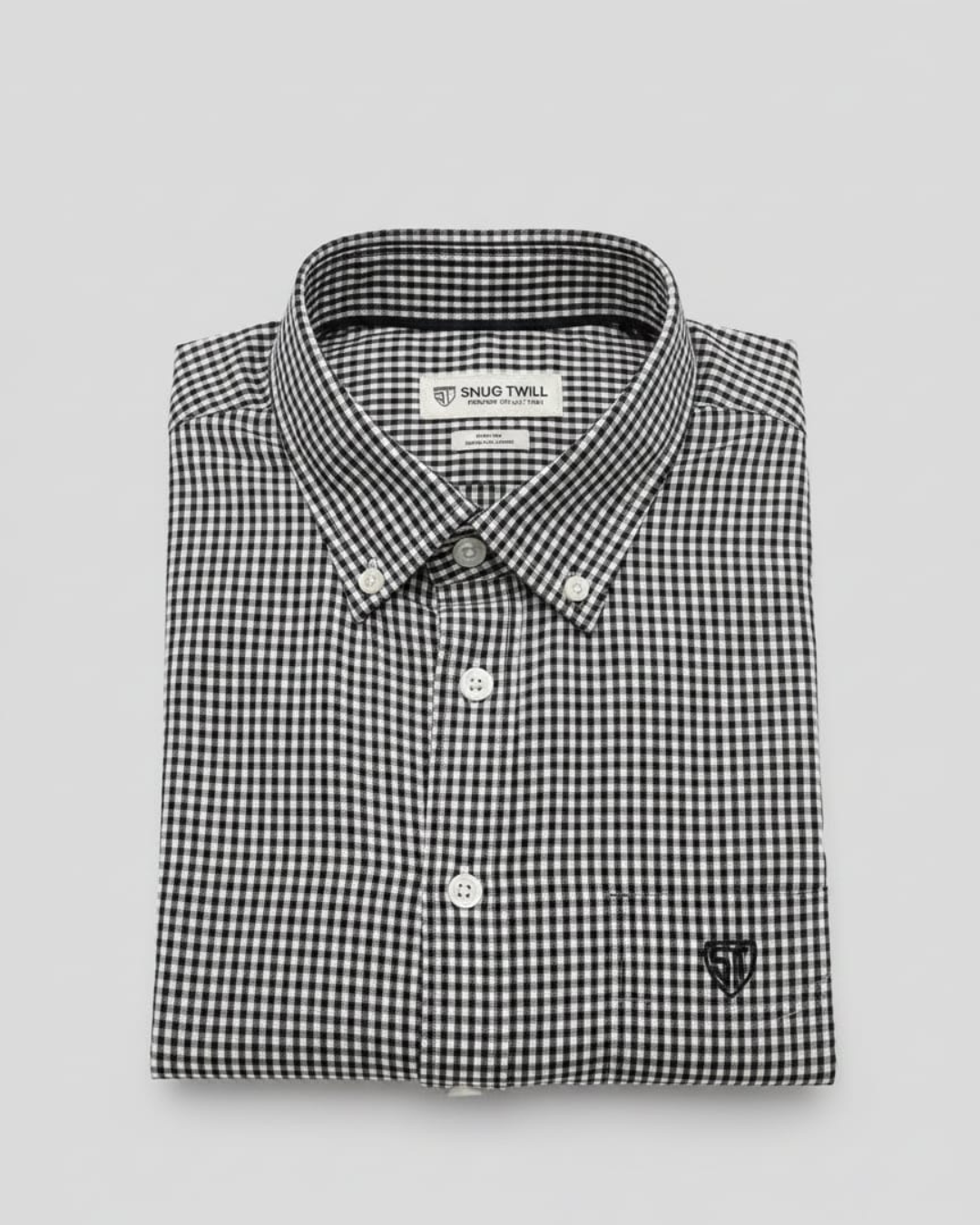 Men’s Heavyweight Black Gingham Check Casual Shirt Premium 210 GSM Cotton Fabric