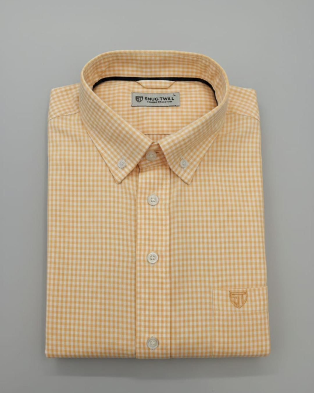 Men’s Heavyweight Orange Gingham Check Casual Shirt Premium 210 GSM Cotton Fabric