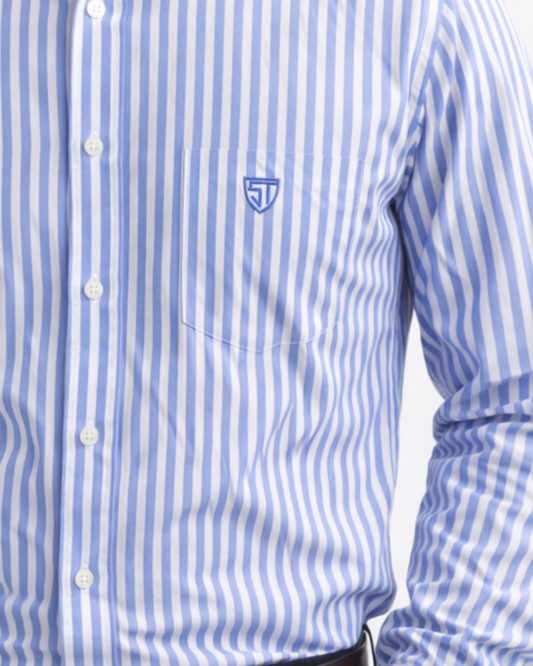 Men’s Heavyweight Blue Striped Casual Shirt Premium 210 GSM Cotton Fabric