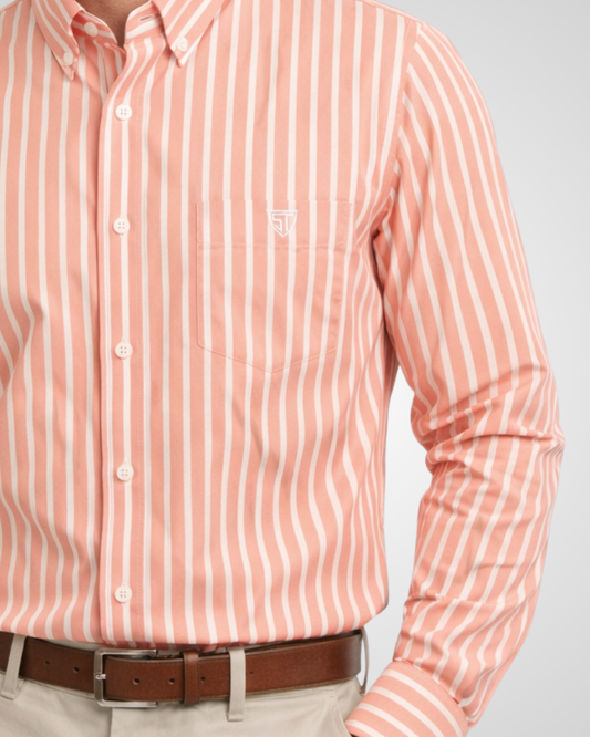 Men’s Heavyweight Orange Striped Casual Shirt Premium 210 GSM Cotton Fabric