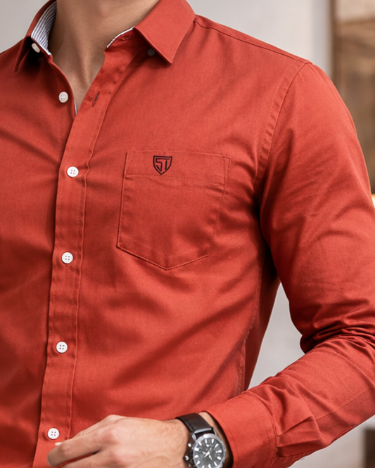 Men’s Heavyweight Rust Cotton Casual Shirt Premium 210 GSM Fabric