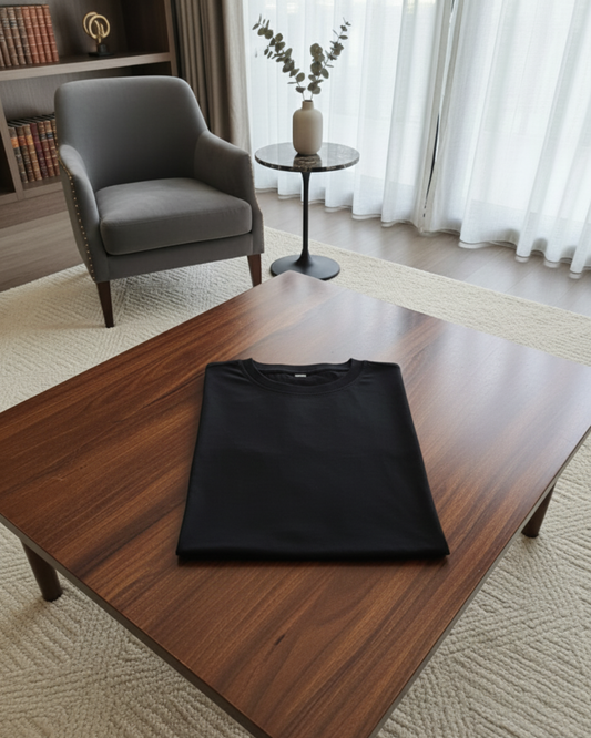 Premium 180 GSM Heavyweight Black Cotton T-Shirt – Soft Cotton Crew Neck Essential