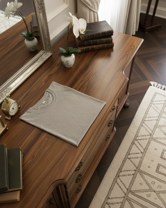 Premium 180 GSM Grey Cotton T-Shirt – Heavyweight Soft Cotton Crew Neck Essential