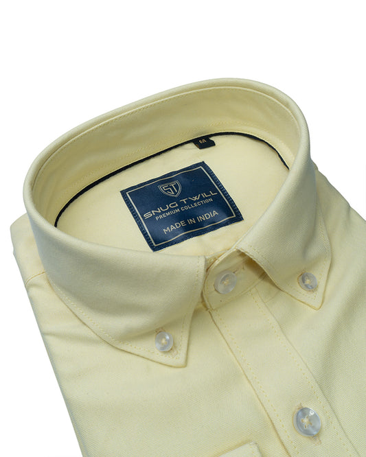 Men's Premium 210 GSM Cotton Lemon Yellow Formal Shirt | Heavyweight & Breathable Fabric