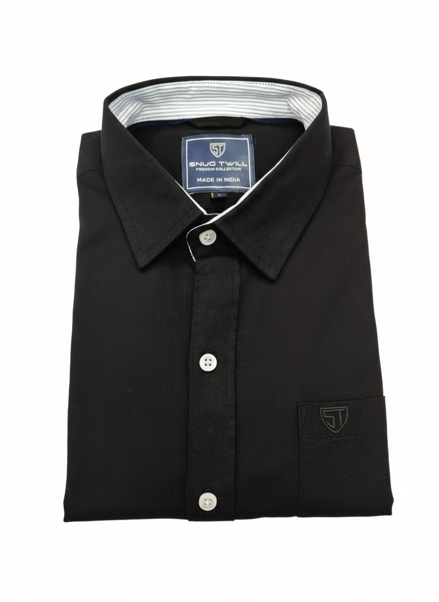 Men’s Heavyweight Black Cotton Casual Shirt Premium 210 GSM Fabric