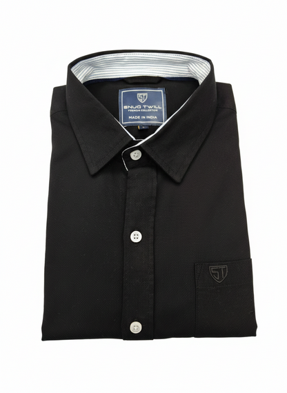 Men’s Heavyweight Black Cotton Casual Shirt Premium 210 GSM Fabric