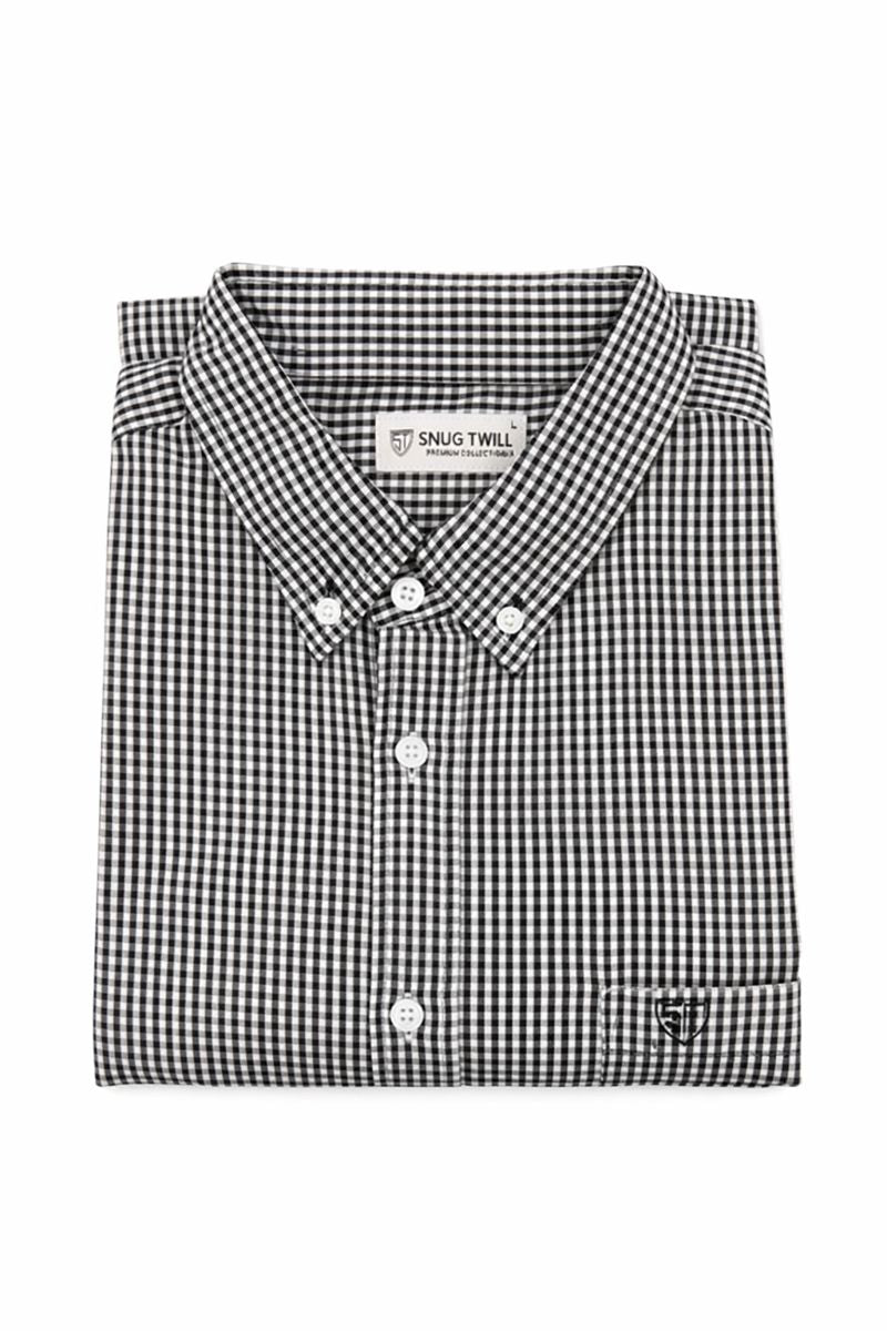 Men’s Heavyweight Black Gingham Check Casual Shirt Premium 210 GSM Cotton Fabric