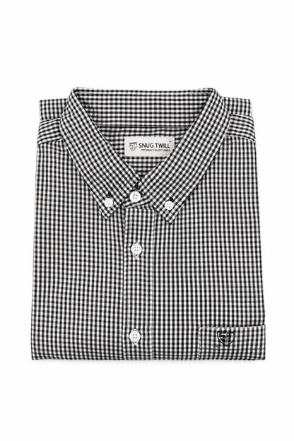 Men’s Heavyweight Black Gingham Check Casual Shirt Premium 210 GSM Cotton Fabric