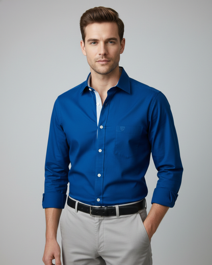 Men’s Heavyweight Peacock Blue Casual Shirt Premium 210 GSM Cotton Fabric