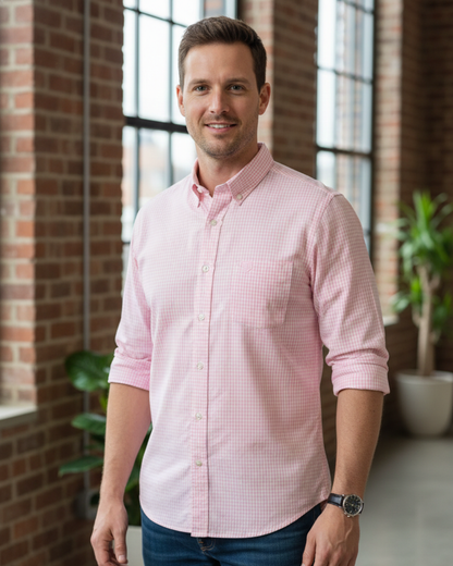 Men’s Heavyweight Pink Cotton Casual Shirt Premium 210 GSM Fabric