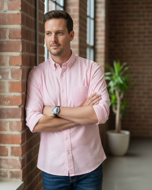 Men’s Heavyweight Pink Cotton Casual Shirt Premium 210 GSM Fabric