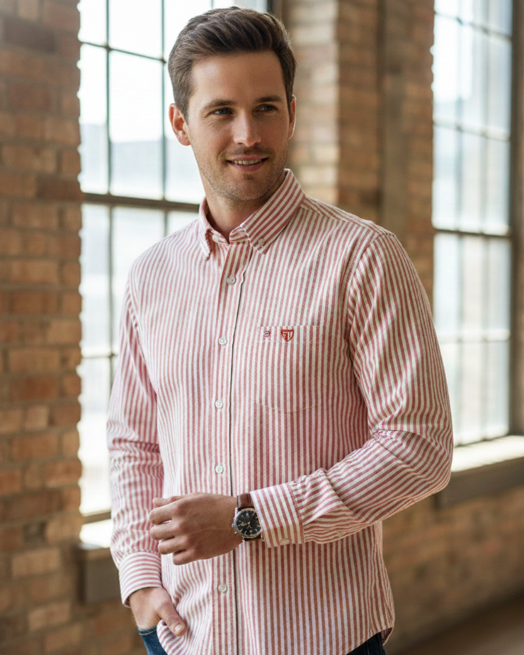 Men’s Heavyweight Peach Striped Casual Shirt Premium 210 GSM Cotton Fabric