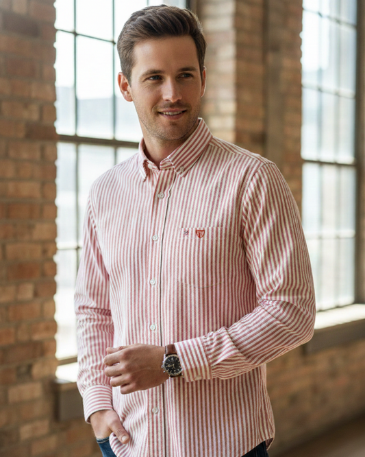 Men’s Heavyweight Peach Striped Casual Shirt Premium 210 GSM Cotton Fabric