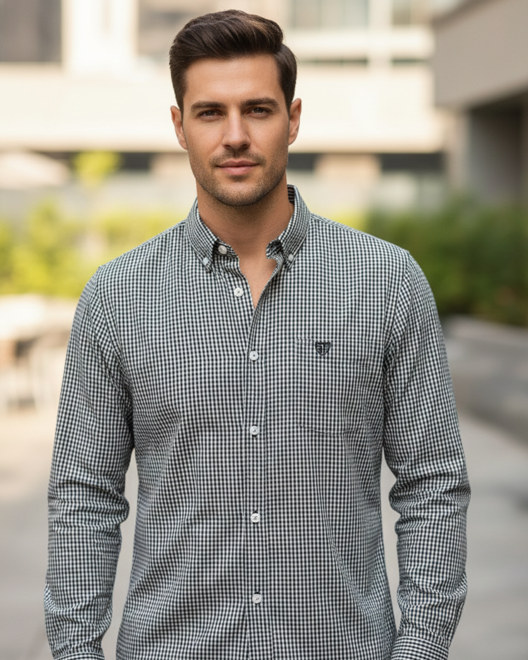 Men’s Heavyweight Black Gingham Check Casual Shirt Premium 210 GSM Cotton Fabric