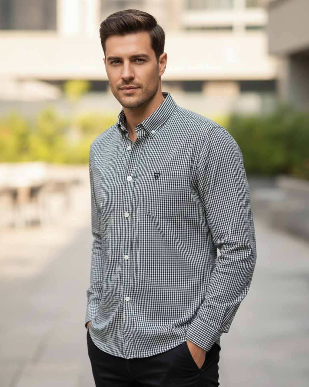 Men’s Heavyweight Black Gingham Check Casual Shirt Premium 210 GSM Cotton Fabric