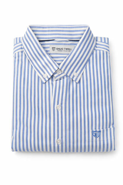 Men’s Heavyweight Blue Striped Casual Shirt Premium 210 GSM Cotton Fabric