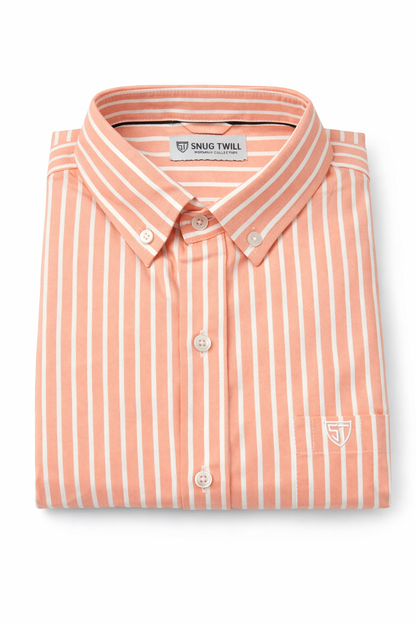 Men’s Heavyweight Orange Striped Casual Shirt Premium 210 GSM Cotton Fabric