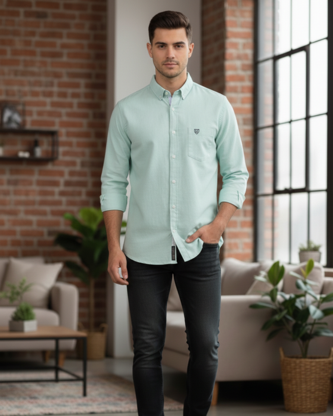 Men’s Heavyweight Ice Blue Casual Shirt Premium 210 GSM Cotton Fabric