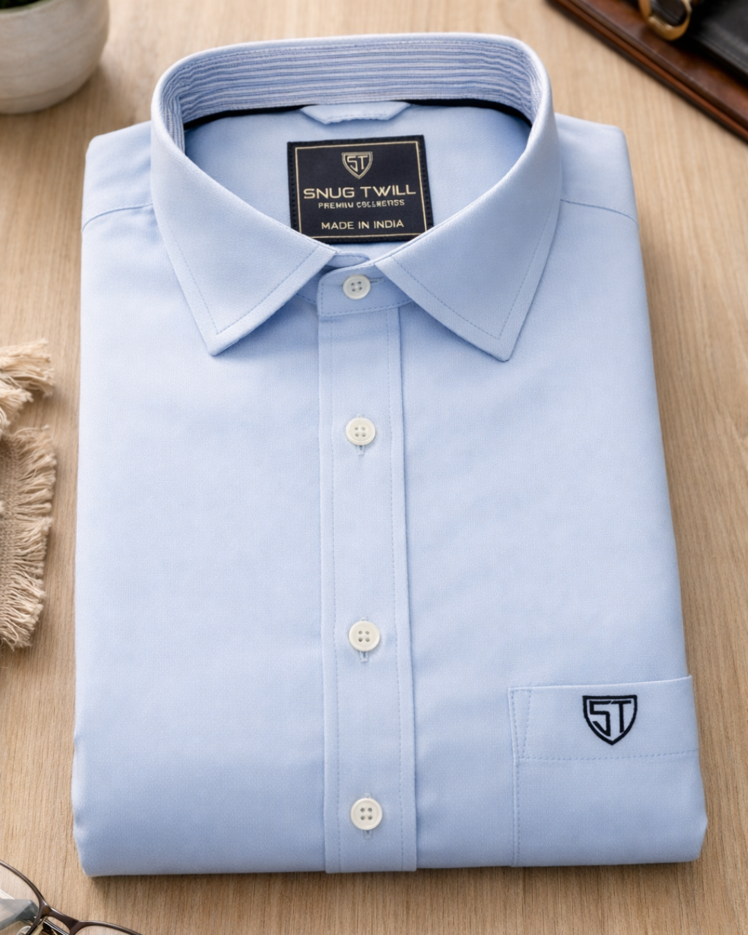 Men’s Heavyweight Light Blue Cotton Casual Shirt Premium 210 GSM Fabric