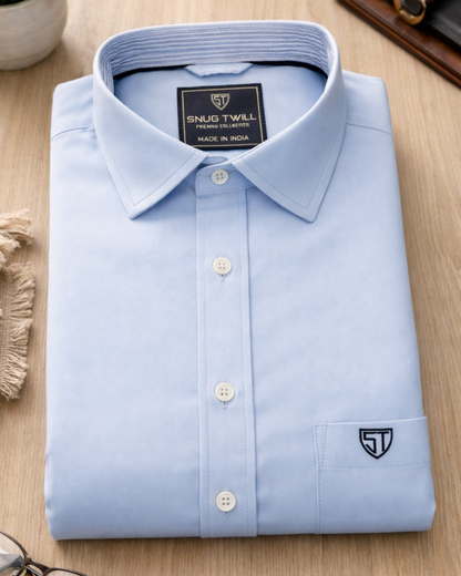 Men’s Heavyweight Light Blue Cotton Casual Shirt Premium 210 GSM Fabric