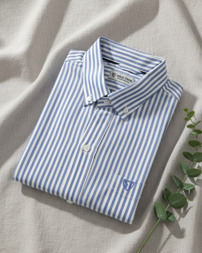 Men’s Heavyweight Blue Striped Casual Shirt Premium 210 GSM Cotton Fabric