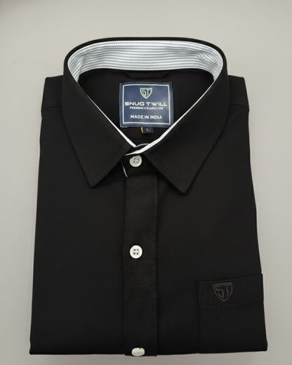 Men’s Heavyweight Black Cotton Casual Shirt Premium 210 GSM Fabric