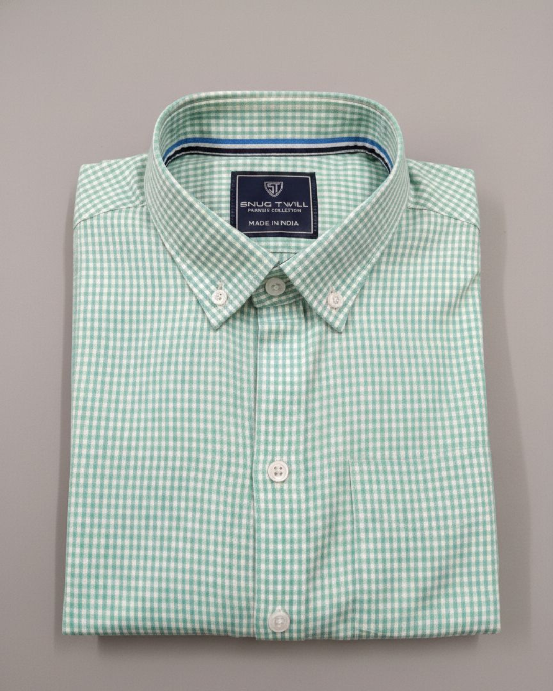 Men’s Heavyweight Green Gingham Check Casual Shirt Premium 210 GSM Cotton Fabric