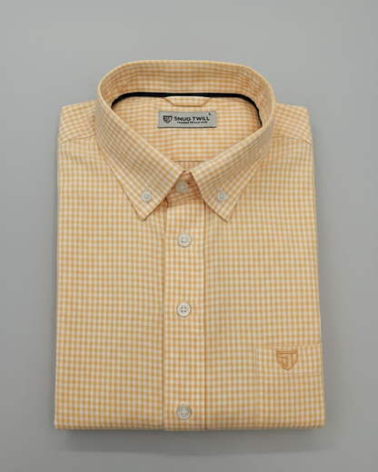 Men’s Heavyweight Orange Gingham Check Casual Shirt Premium 210 GSM Cotton Fabric