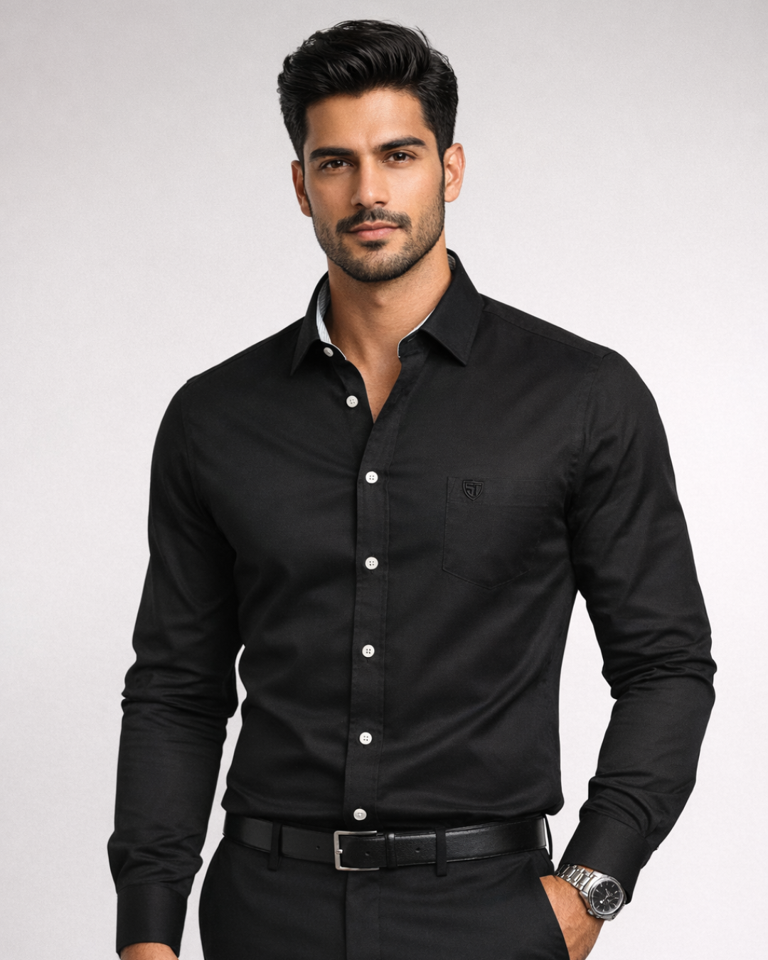 Men’s Heavyweight Black Cotton Casual Shirt Premium 210 GSM Fabric