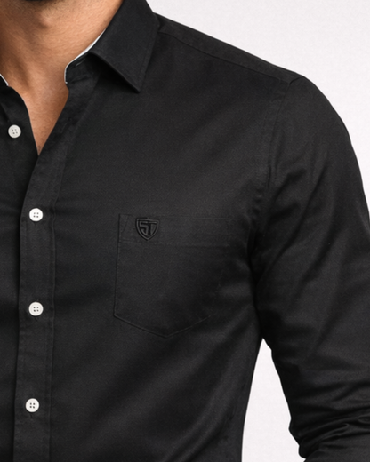 Men’s Heavyweight Black Cotton Casual Shirt Premium 210 GSM Fabric
