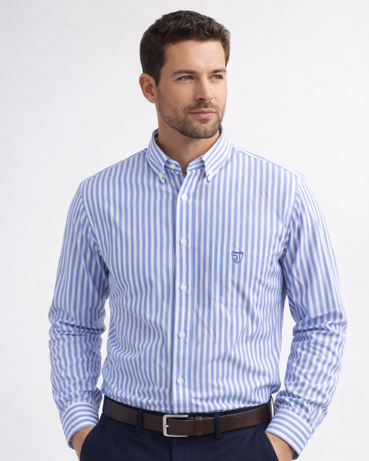 Men’s Heavyweight Blue Striped Casual Shirt Premium 210 GSM Cotton Fabric