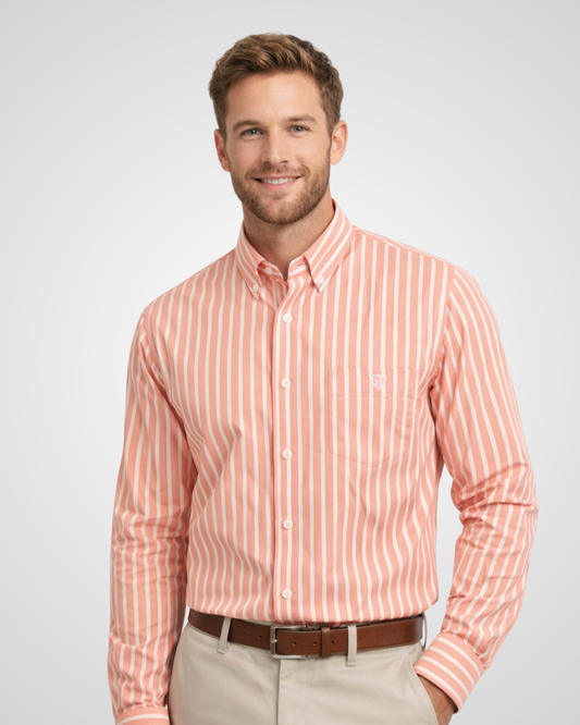 Men’s Heavyweight Orange Striped Casual Shirt Premium 210 GSM Cotton Fabric