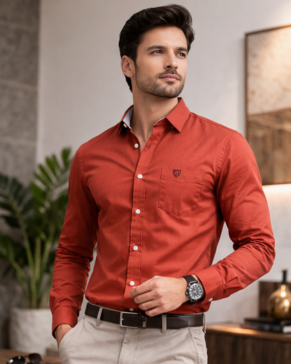 Men’s Heavyweight Rust Cotton Casual Shirt Premium 210 GSM Fabric