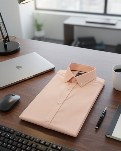 Men's Premium 210 GSM Cotton Peach Orange Formal Shirt | Heavyweight & Breathable Fabric