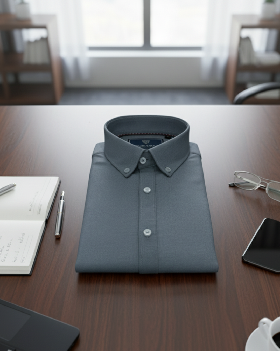 Men's Premium 210 GSM Cotton Shadow Grey Formal Shirt | Heavyweight & Breathable Fabric