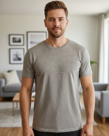Premium 180 GSM Grey Cotton T-Shirt – Heavyweight Soft Cotton Crew Neck Essential