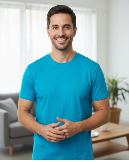 Premium 180 GSM Heavyweight Blue Cotton T-Shirt – Soft Crew Neck Essential