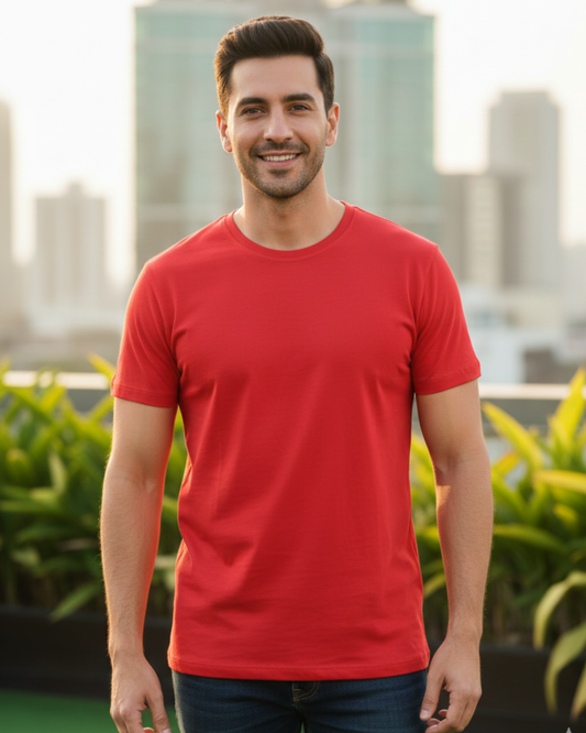 Premium 180 GSM Heavyweight Red Cotton T-Shirt – Soft Cotton Crew Neck