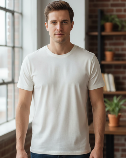 Premium 180 GSM Heavyweight White Cotton T-Shirt – Soft Cotton Crew Neck