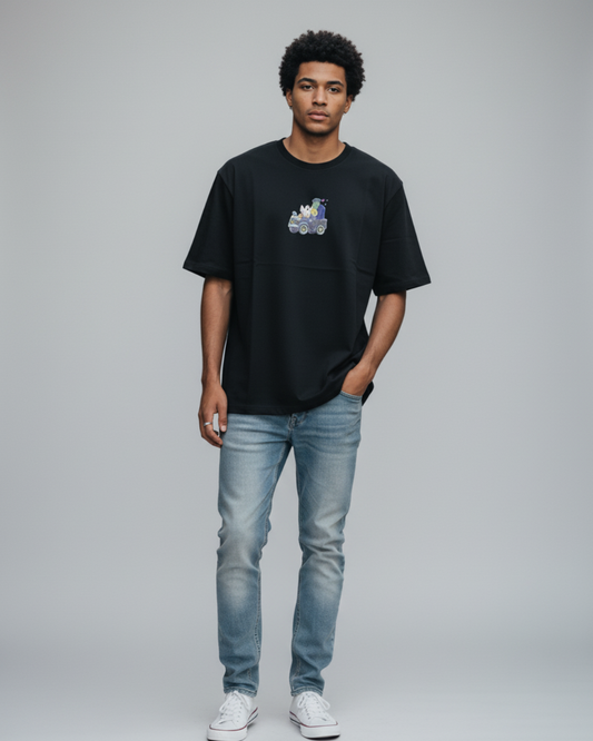 Premium Heavyweight Oversized T-Shirt Pure Cotton, 210 GSM Fun Halloween Monster Squad Black