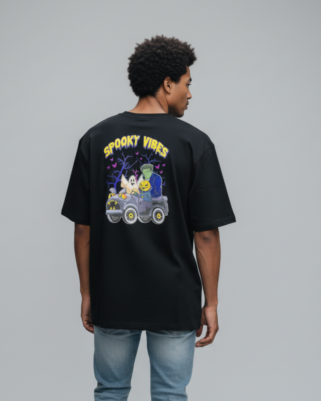 Premium Heavyweight Oversized T-Shirt Pure Cotton, 210 GSM Fun Halloween Monster Squad Black