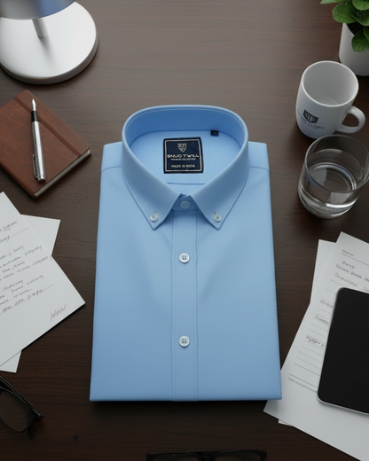 Men's Premium 210 GSM Cotton Sky Blue Formal Shirt | Heavyweight & Breathable Fabric